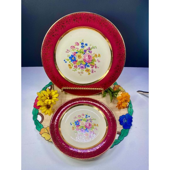 Aristocrat by Salem century maroon set 4 pieces, tea cup set, 23K gold encrusted - Picture 5 of 16